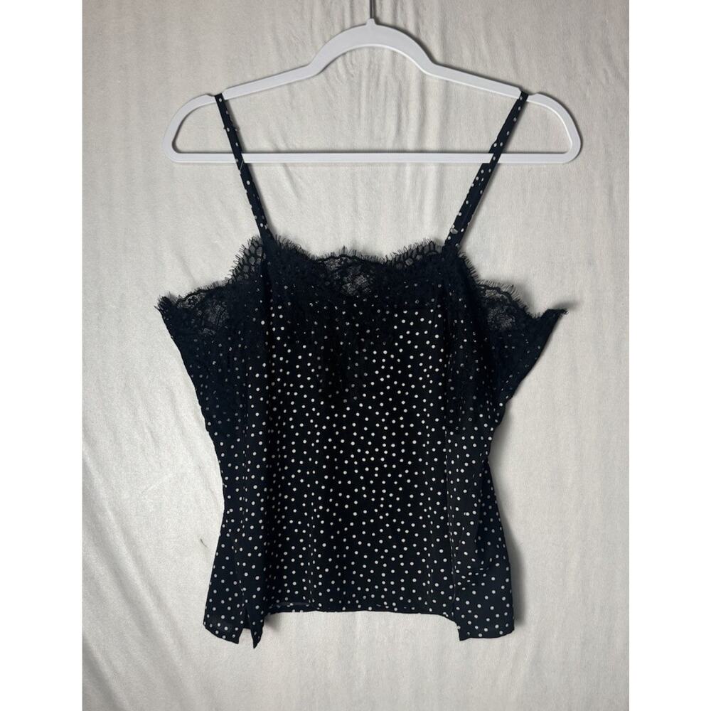 Lulus Womens Maddox Lace Black Polka Dot Cami Top Sz M Romantic Dainty Coquette